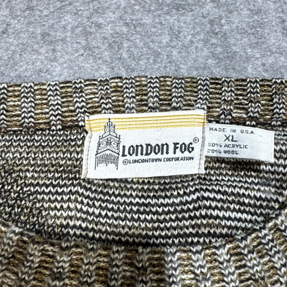 Vintage London Fog Mens XL Abstract Geometric Knit Sweater Brown Wool Blend USA